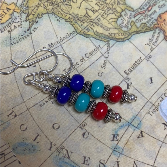 NWOT Sterling ear wires red blue turquoise colors - Picture 3 of 5